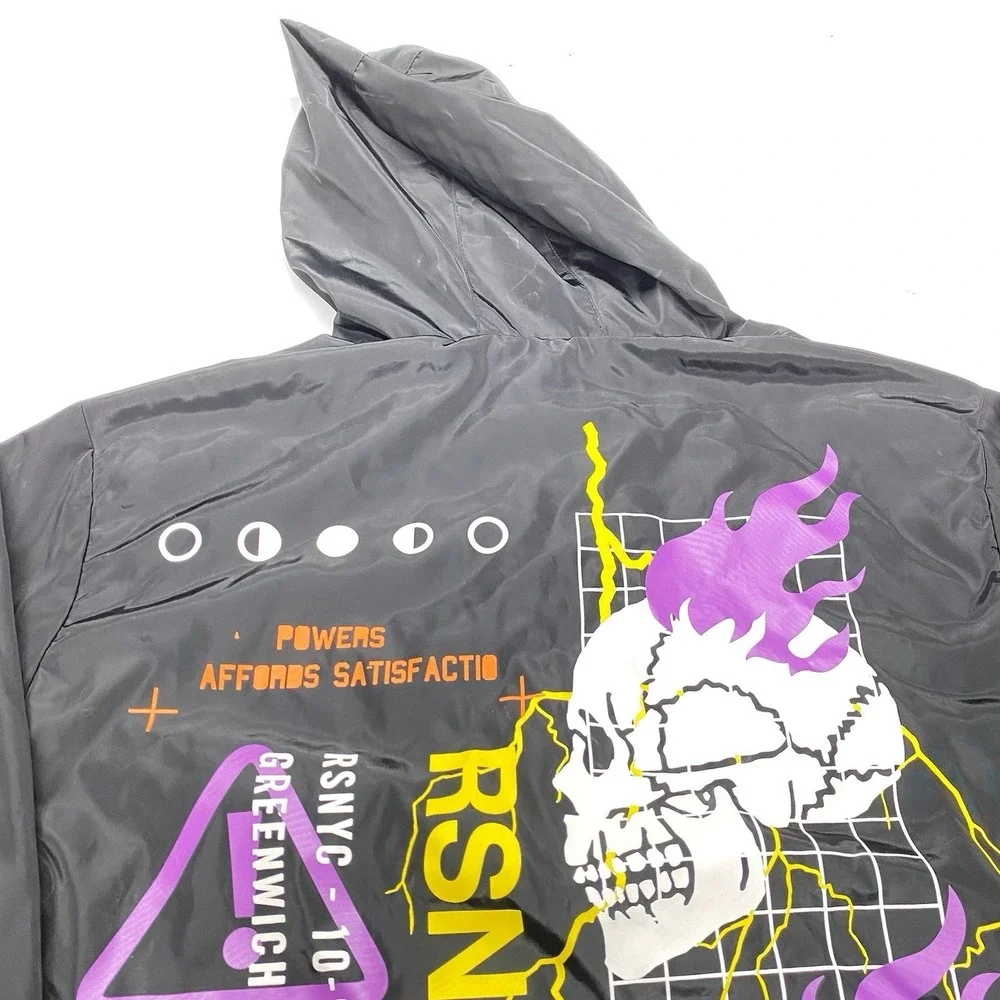 Reason Anorak Jacket Men's Medium Black Half-Zip World Skull Hooded - Picture 13 of 15